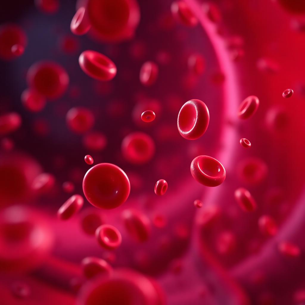 Healthy red blood cells flowing through artery